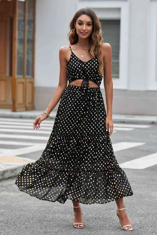 Chic Trends Unveiled Polka Dot Cutout Spaghetti Strap Tiered Maxi Dress