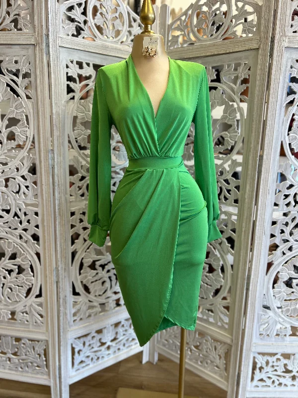 Absurdly Cheap Sale Green Draped Midi Dress- Very Stretchy