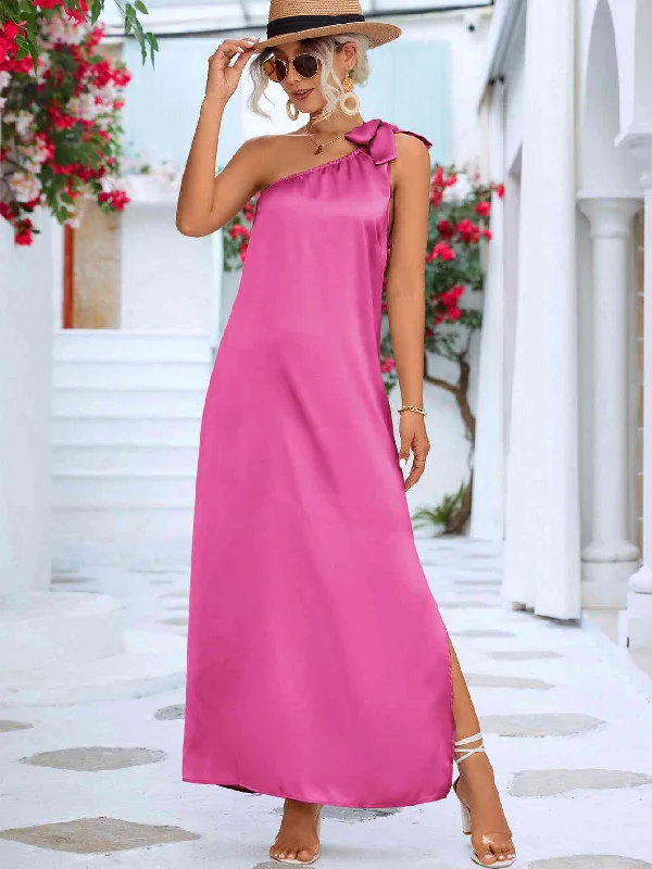 Seasonal Fashion One-Shoulder Slit Maxi Dress