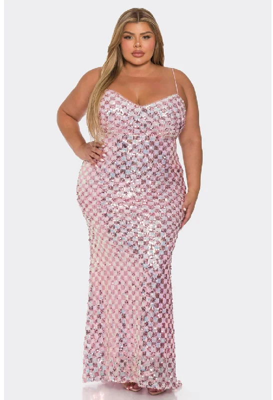 Urban Femme Streetwear Pink Sequin Mermaid Maxi Dress