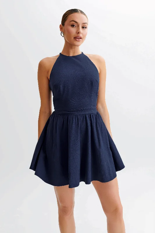 Absurdly Cheap Sale Carolina Cotton Halter Mini Dress - Navy