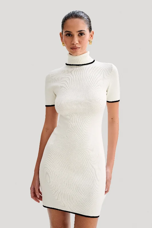 Unbeatable Prices Hayley Turtleneck Contrast Knit Mini Dress - Ivory