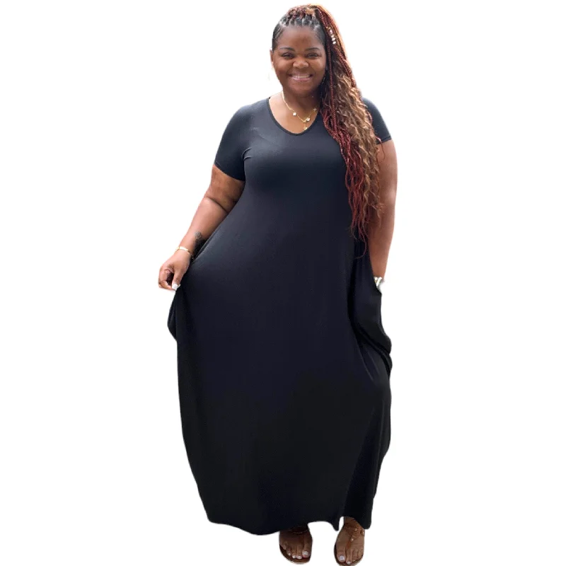 Summer Fashion Plus Size Black Harem Maxi Dress With Pockets