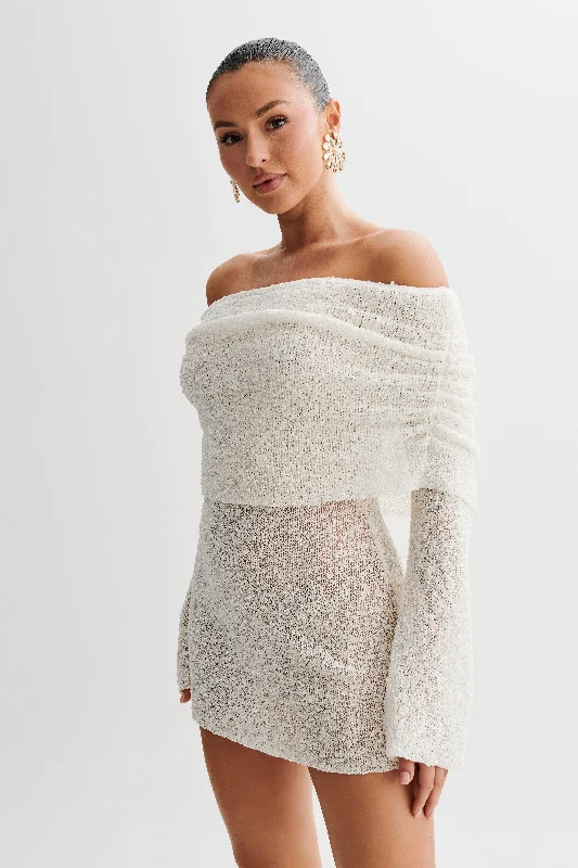 Winter Warm - Up Sale Marisol Off Shoulder Boucle Mini Dress - Ivory