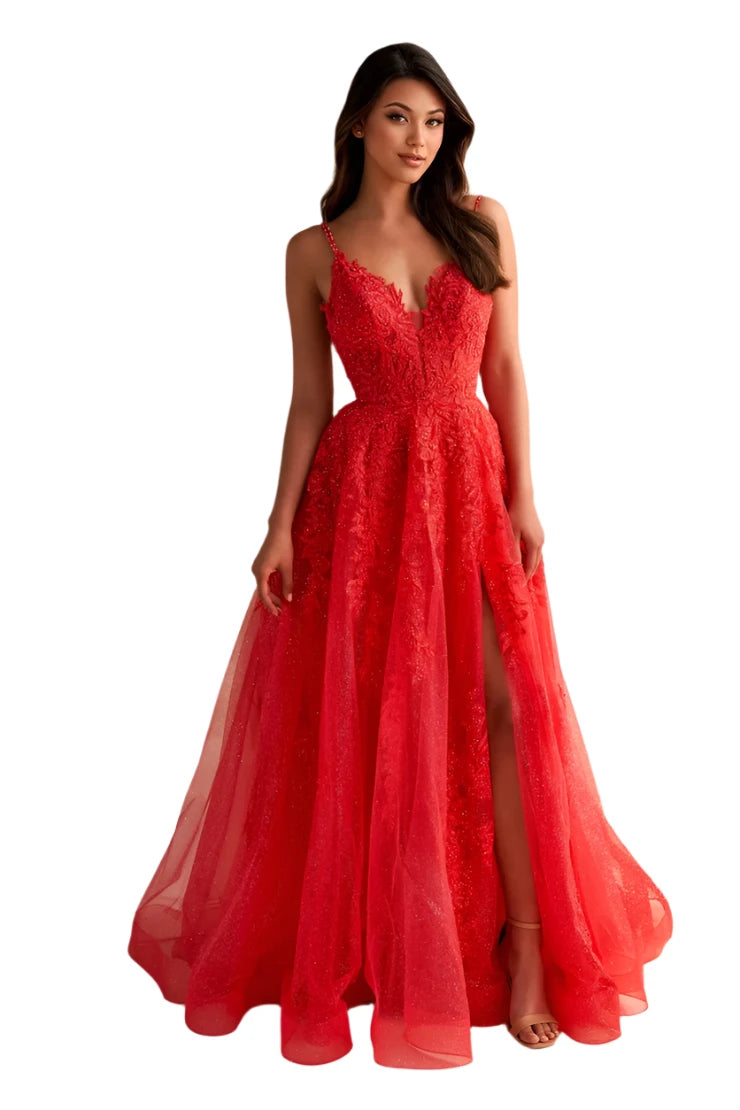 Limited Time Offer Ellie Wilde EW36226 Size 8 Strawberry Long Shimmer Sheer Lace A Line Slit Prom Dress Formal V Neck Gown