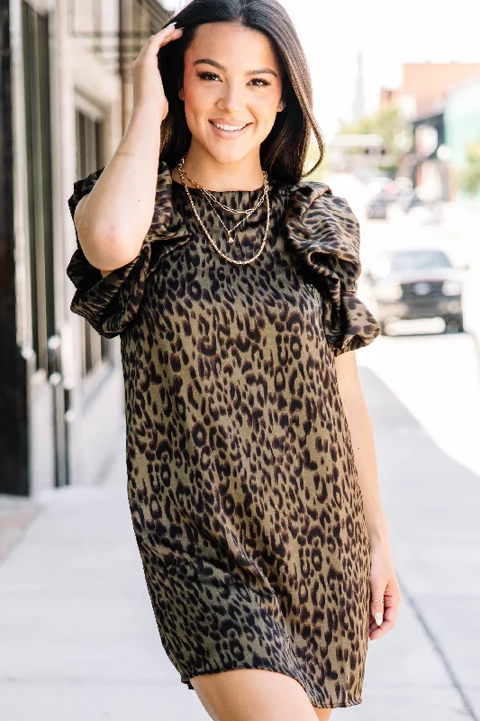 Best Deals Of The Season Give You A Look Olive Green Leopard Shift Dress