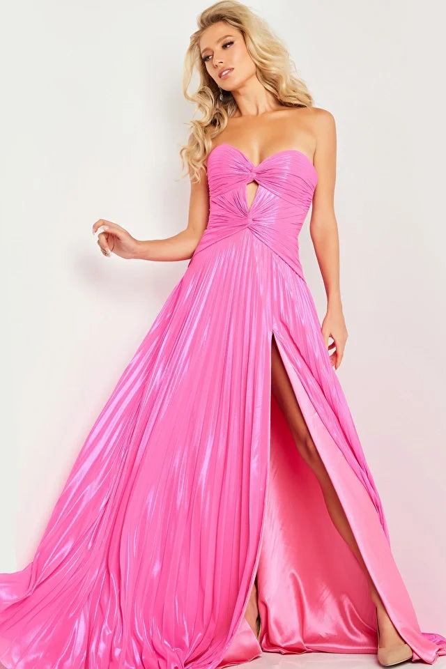 Colorful Clothing Jovani 36461 Long Prom Dress Metallic Strapless Maxi Slit Sweetheart Neck Line Formal Pageant Gown