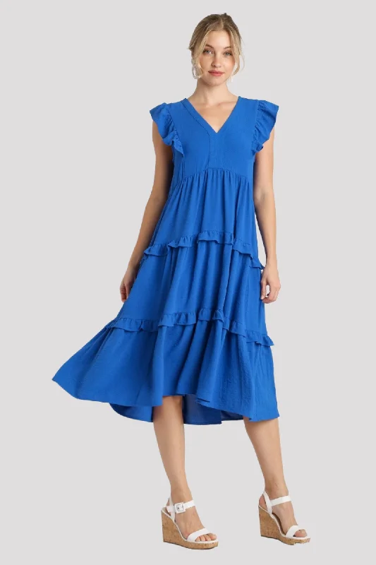 Versatile Wardrobe Essentials Ruffle Tiered Midi Dress, Royal