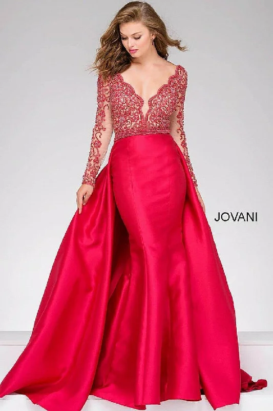 Fashion Forward Femininity Jovani 46708 Long Sleeve Mermaid Over Skirt Prom Dress