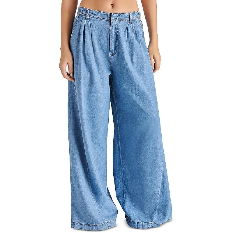 Fashion Forward Womens Pleated Denim Wide Leg Pants