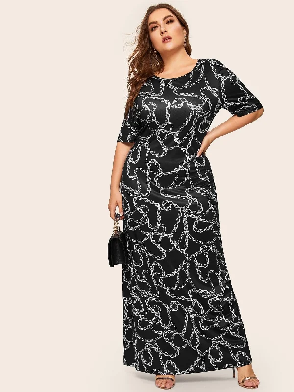 Exclusive Sale Plus Chain Print Maxi Dress