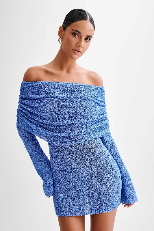 Chic Outfits Marisol Off Shoulder Boucle Mini Dress - Periwinkle