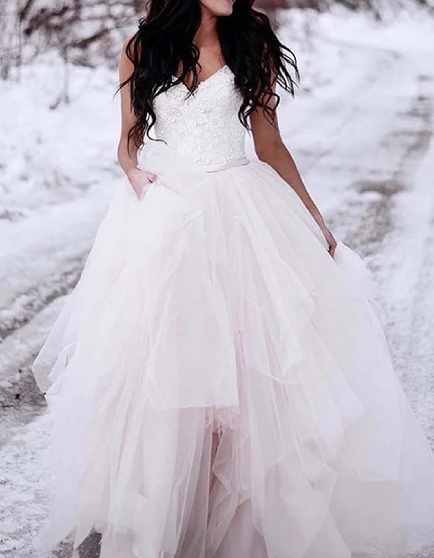 Buy More, Save More Women V-Neck Lace Wedding Dresses Long Appliques Bridal Gowns YWD157