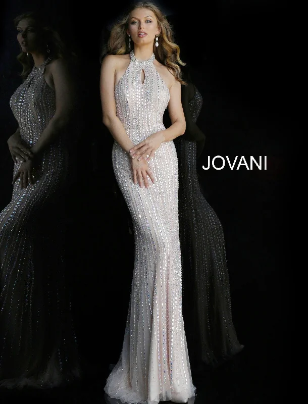 Chic Wardrobe Jovani 60302 Halter Neck Backless Jewel Long Evening Dress