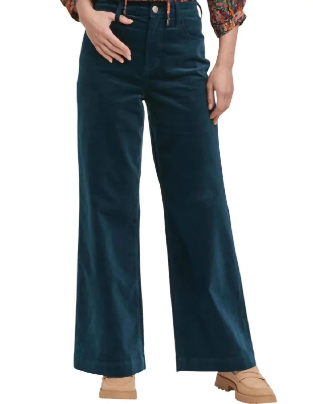 Season Transition Versatile Wear Clearance Audrey Full Inseam Wide Leg Pants In Teal Velveteen