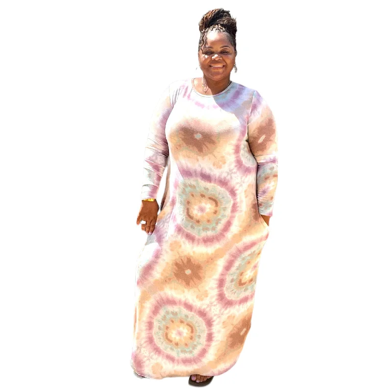 Trending Items Women’s Plus Size Tie Dye Long Sleeve Maxi Dress