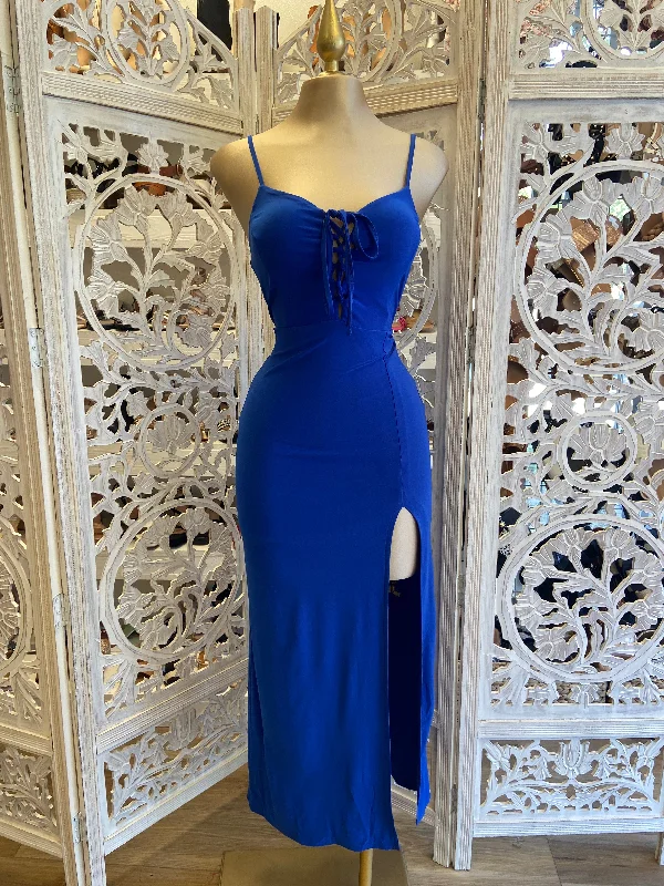 Big Savings Royal Blue Tie Up Midi Dress