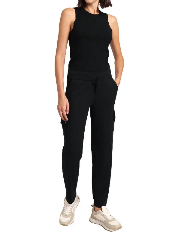 Essentials On Sale Cotton Cashmere Cargo Pant In Black Charcoal