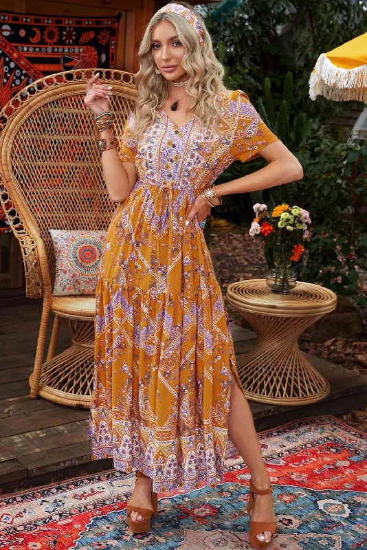 Cool Prices Bohemian Side Slit V-Neck Maxi Dress