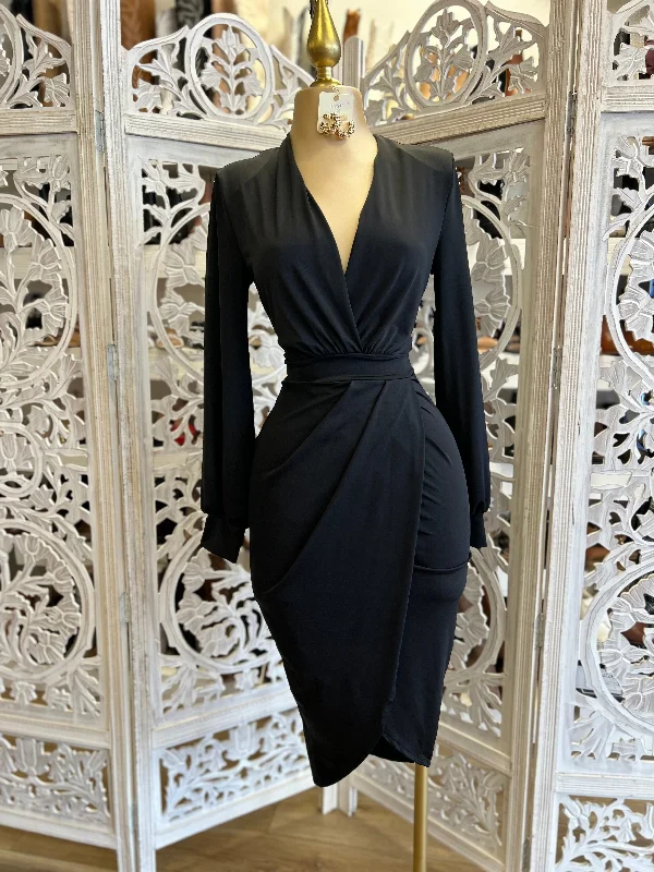 Limited Stock, Big Sale Black  Draped Midi Dress- Very Stretchy