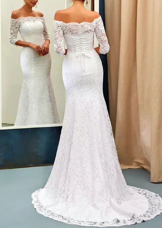 Flash Sale Women Mermaid Appliques Wedding Dresses Long Sleeves Lace Bridal Gowns YWD168