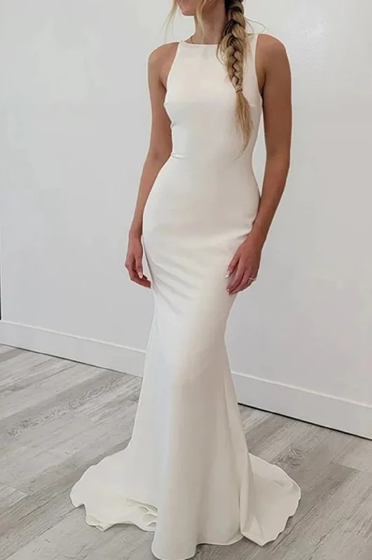 Evening Looks Women Sheath Wedding Dresses Long Sleeveless Bridal Gowns YWD128