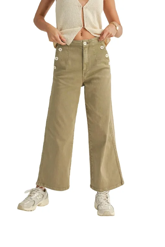 Stylish Spring Fashion Washed Cotton Pants In Olive