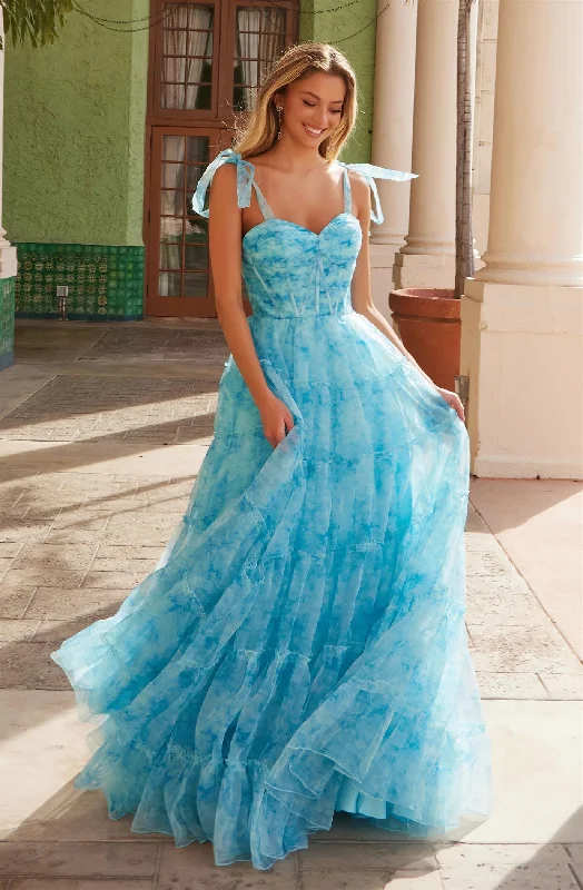 The Latest Fashion Trends Nox Anabel T1501 Size 10 Ocean Print A Line Bow Boho Prom Dress Formal Evening Gown Corset Formal