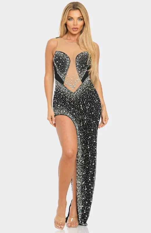 Trendy Women's Wear Jasmine Rhinestone/pearl Stud Cutout Maxi Dress