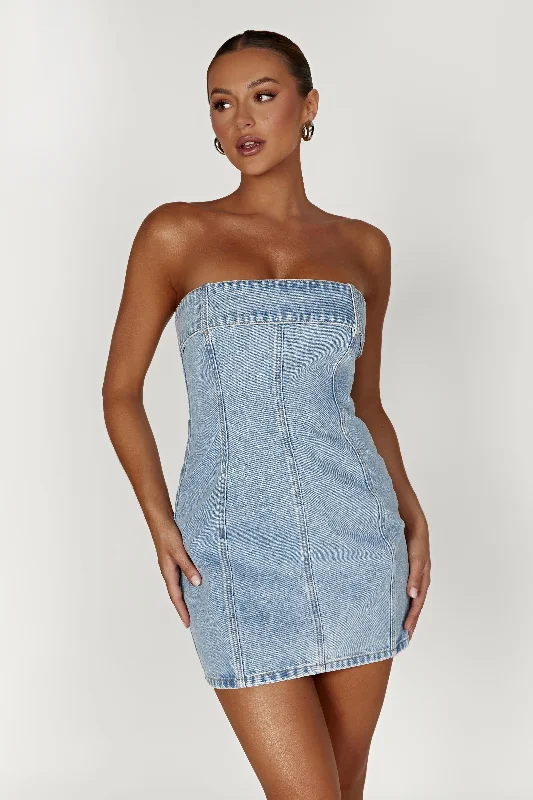 Fast Fashion Favorites Teddi Denim Mini Dress - Mid Blue