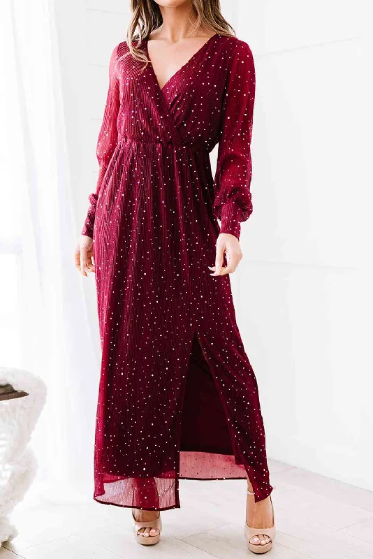 Unleash Your Style Rhinestone Surplice Split Maxi Dress