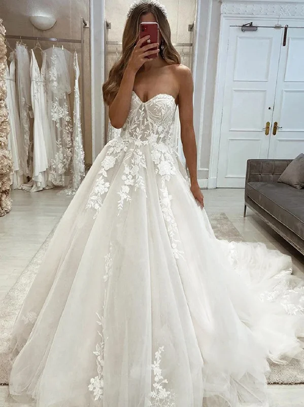 Get The Latest Trends Women A-Line Sweetheart Wedding Dresses Long Lace Appliques Bridal Gowns YWD144