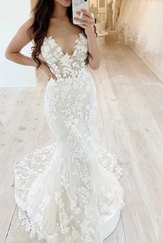 Trend Driven Wardrobe Women Mermaid Wedding Dresses Long Appliques Bridal Gowns YWD142