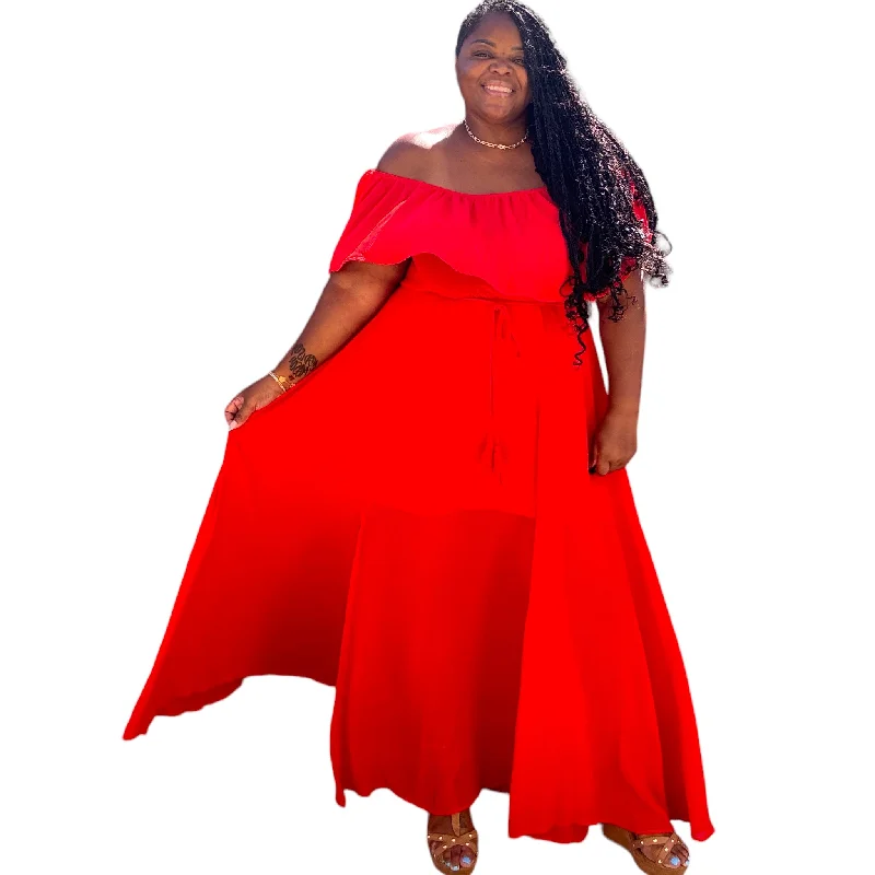 Trendy Styles Poppy Red Plus Size Sheer Maxi Dress With Slit