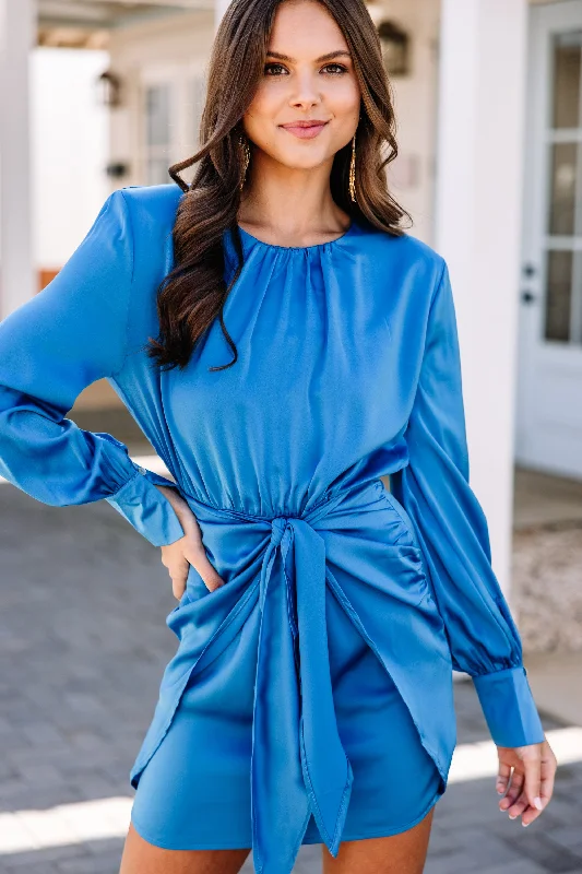 Budget Friendly Fashion Feeling Fine Cobalt Blue Satin Dress