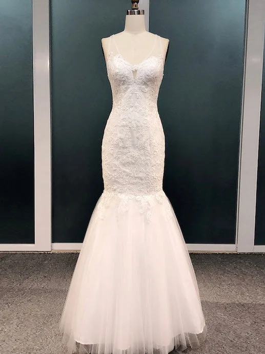 Chic Style Mermaid bridal dress, white wedding dress,sexy backless wedding dress