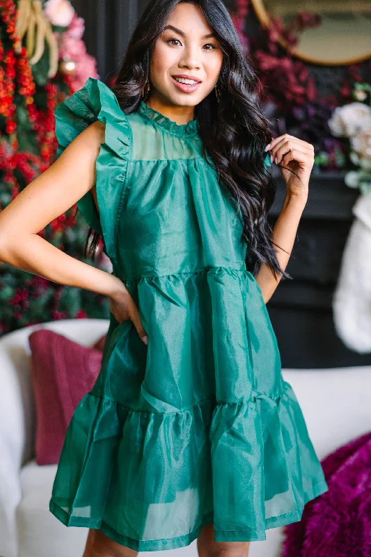 Fashion Forward Keep Watch Emerald Green Ruffled Dress