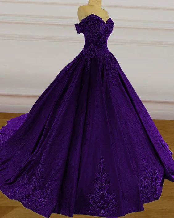 Hot Picks Purple wedding dresses lace ball gown prom dress off the shoulder for women    cg21852