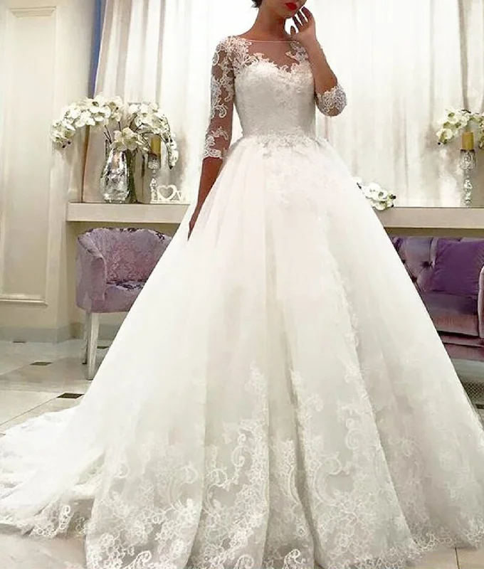 Must Haves Women Ball Gown Lace Wedding Dresses Long Appliques Bridal Gowns YWD158