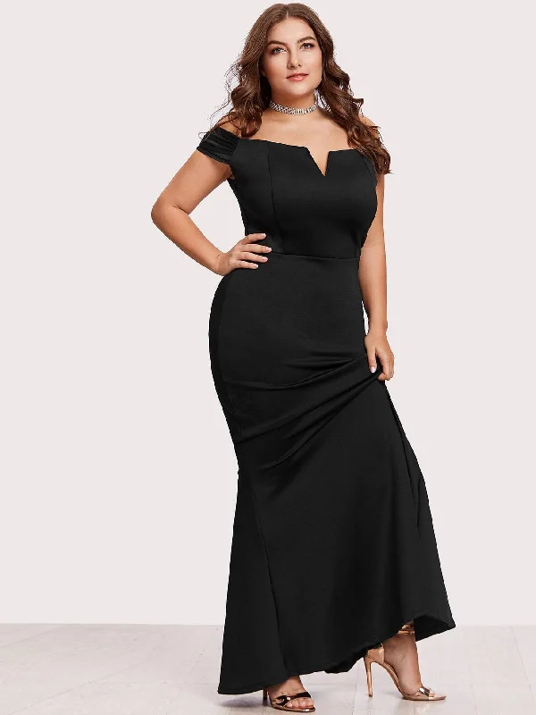 Trend Alert Plus Off Shoulder Zip Back Maxi Dress