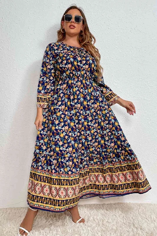 Big Savings Melo Apparel Plus Size Bohemian Round Neck Maxi Dress