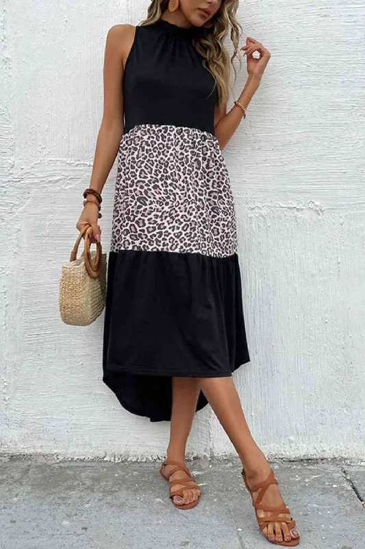 Redefining Women's Style Leopard Contrast Sleeveless Maxi Dress