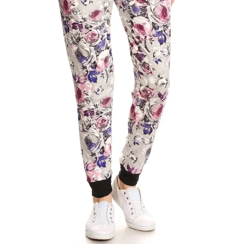 Huge Markdowns Grey Floral Jill Jogger Pants In White