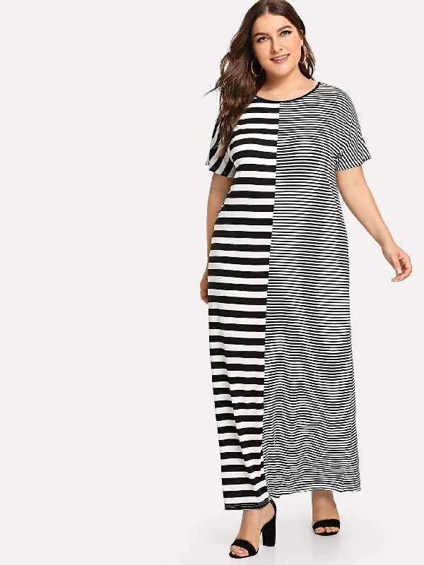 Trend Alert Plus Contrast Stripe Maxi Dress