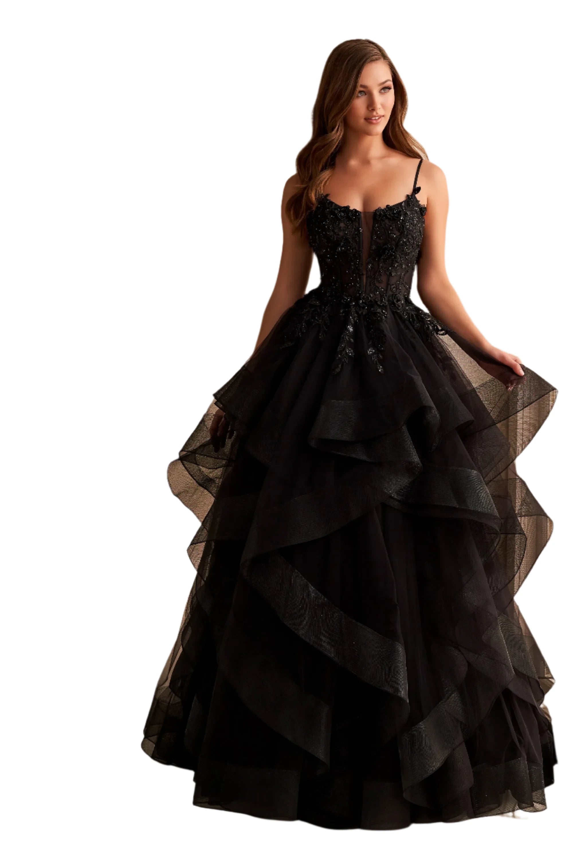 Must-Have Styles Ellie Wilde EW36225 Size 2 Black Sheer Lace Corset Ball Gown Prom Dress Layer Corset Formal Evening