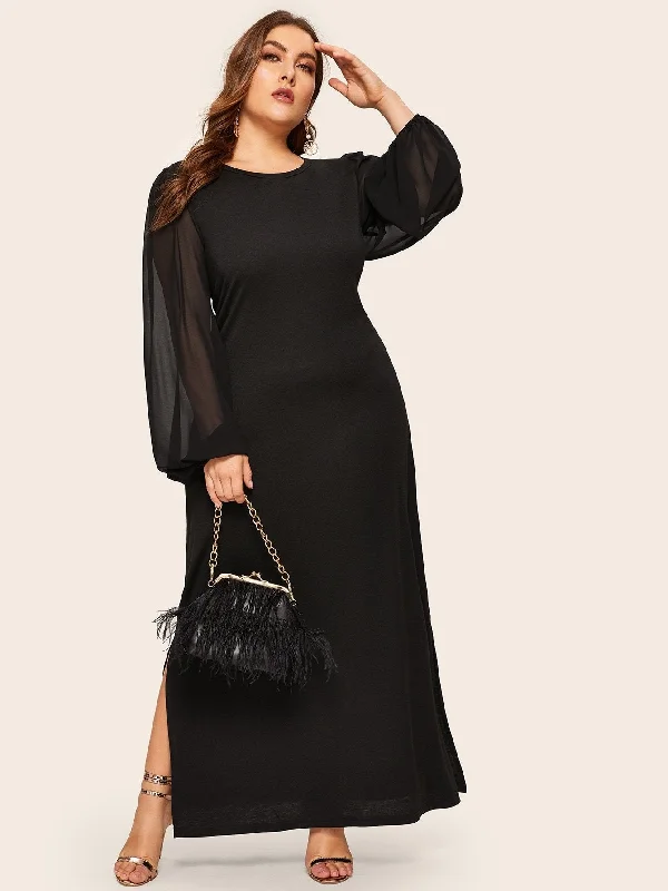 Fashion Essentials Plus Contrast Mesh Split Side Maxi Dress