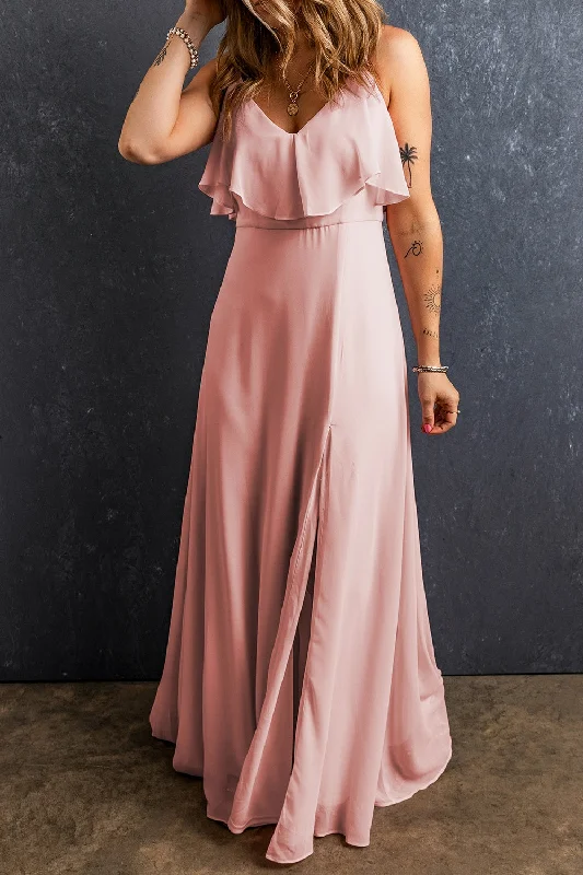 Trend Setting Wardrobe Slit Ruffled V-Neck Maxi Dress