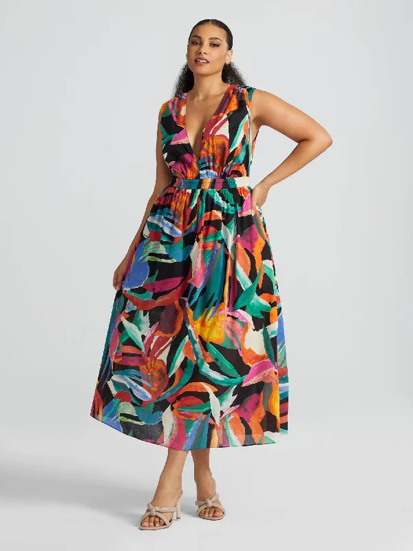 Dive Into Trendy Styles Terema Printed V-Neck Maxi Dress