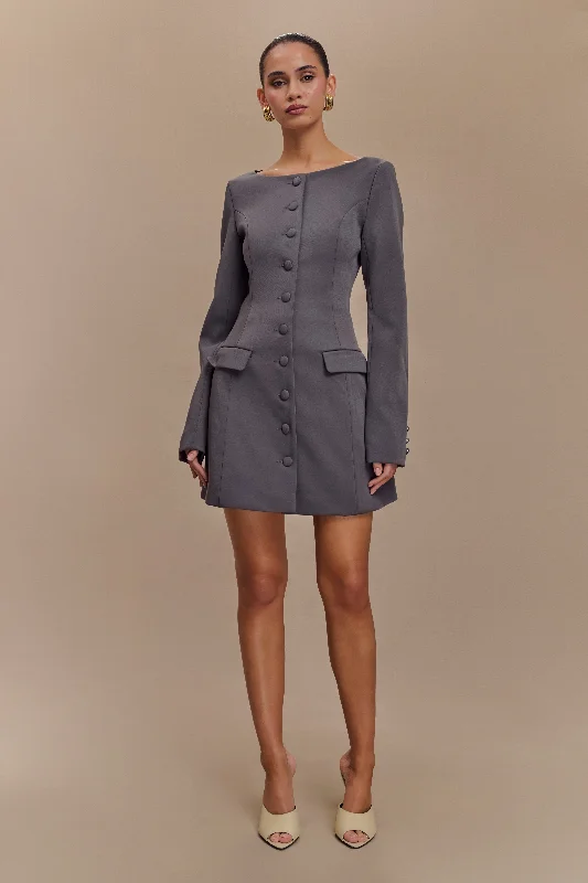 Attire Sale Jolie Boat Neck Suiting Mini Dress - Charcoal Grey