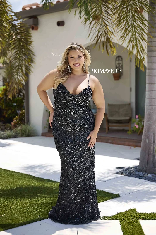 Wardrobe Refresh Primavera Couture 14078 Size 16 Black Plus size Sequin Curvy Prom Dress Formal Evening Gown V neck